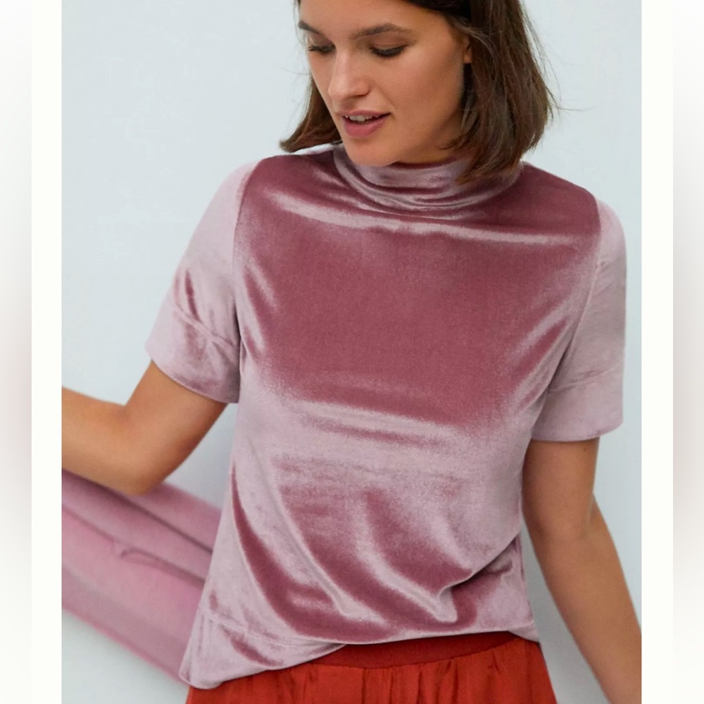 Anthropologie Krisha Velvet Mock Neck Top